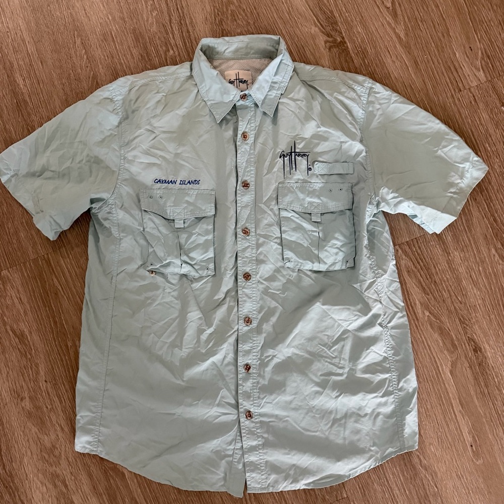 Guy Harvey blue vented fishing button down M